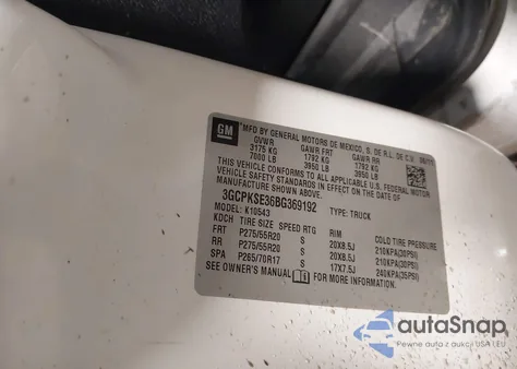 2011 Chevrolet Silverado 1500 Lt из США, поврежденный, VIN 3GCPKSE36BG369192